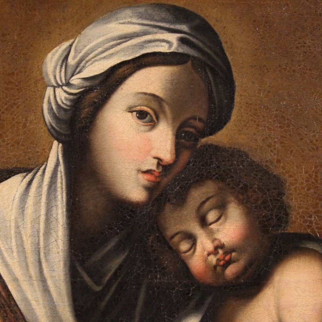 Dipinto olio su tela Madonna con bambino del XVIII secolo-photo-6