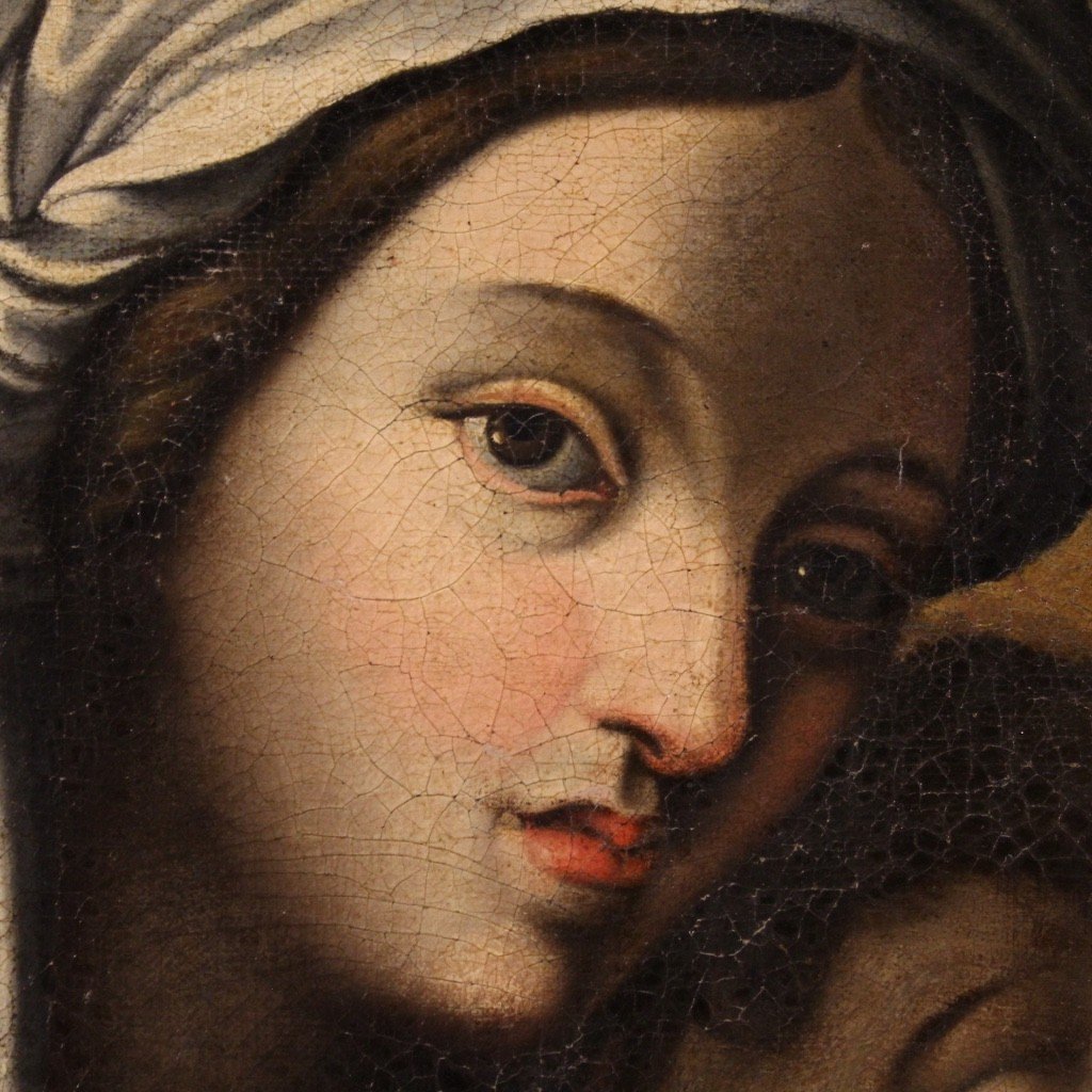 Dipinto olio su tela Madonna con bambino del XVIII secolo-photo-7