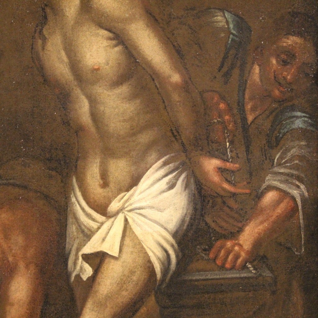 Antico dipinto religioso Cristo alla colonna del XVIII secolo-photo-4
