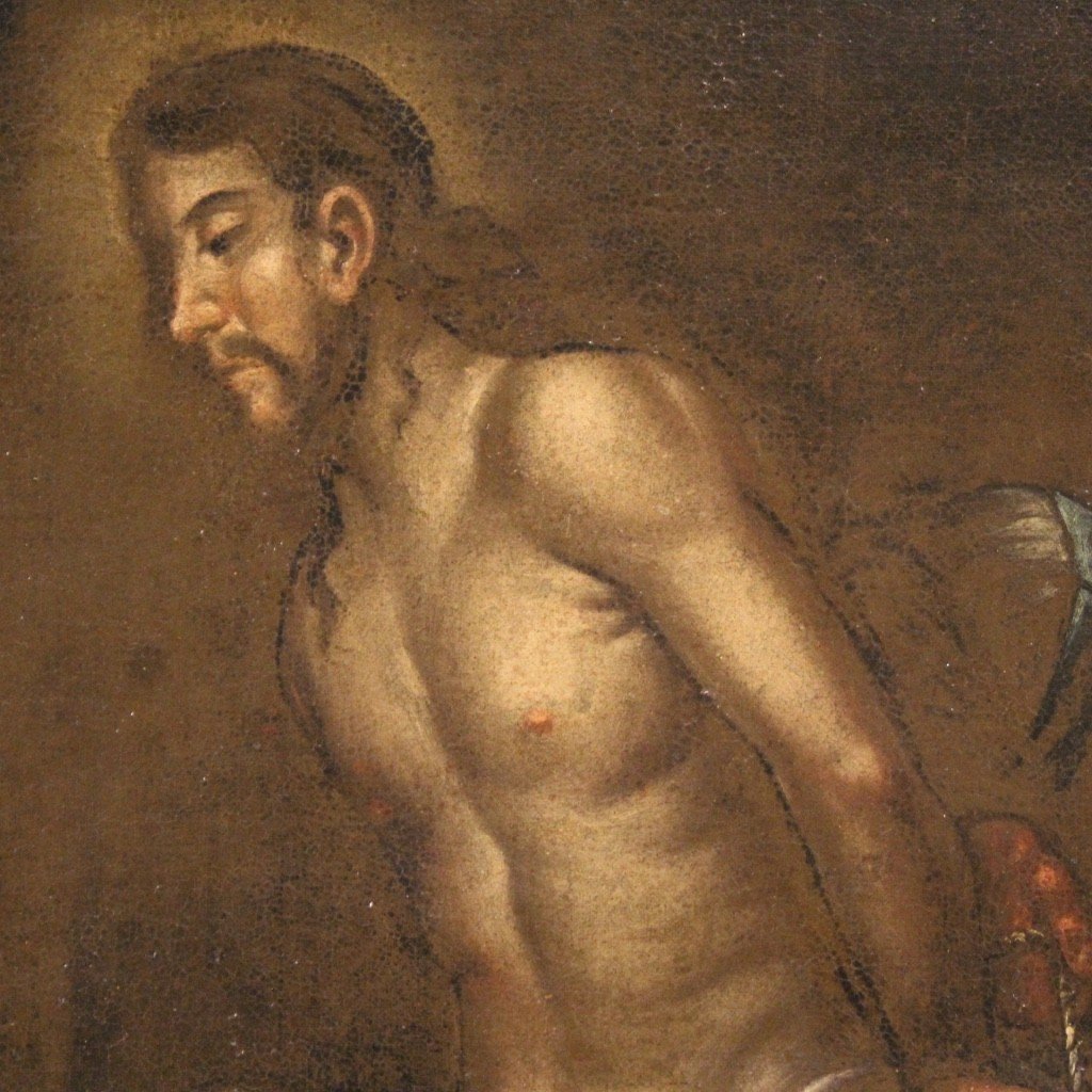 Antico dipinto religioso Cristo alla colonna del XVIII secolo-photo-1