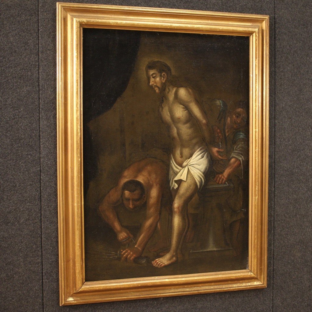 Antico dipinto religioso Cristo alla colonna del XVIII secolo-photo-3