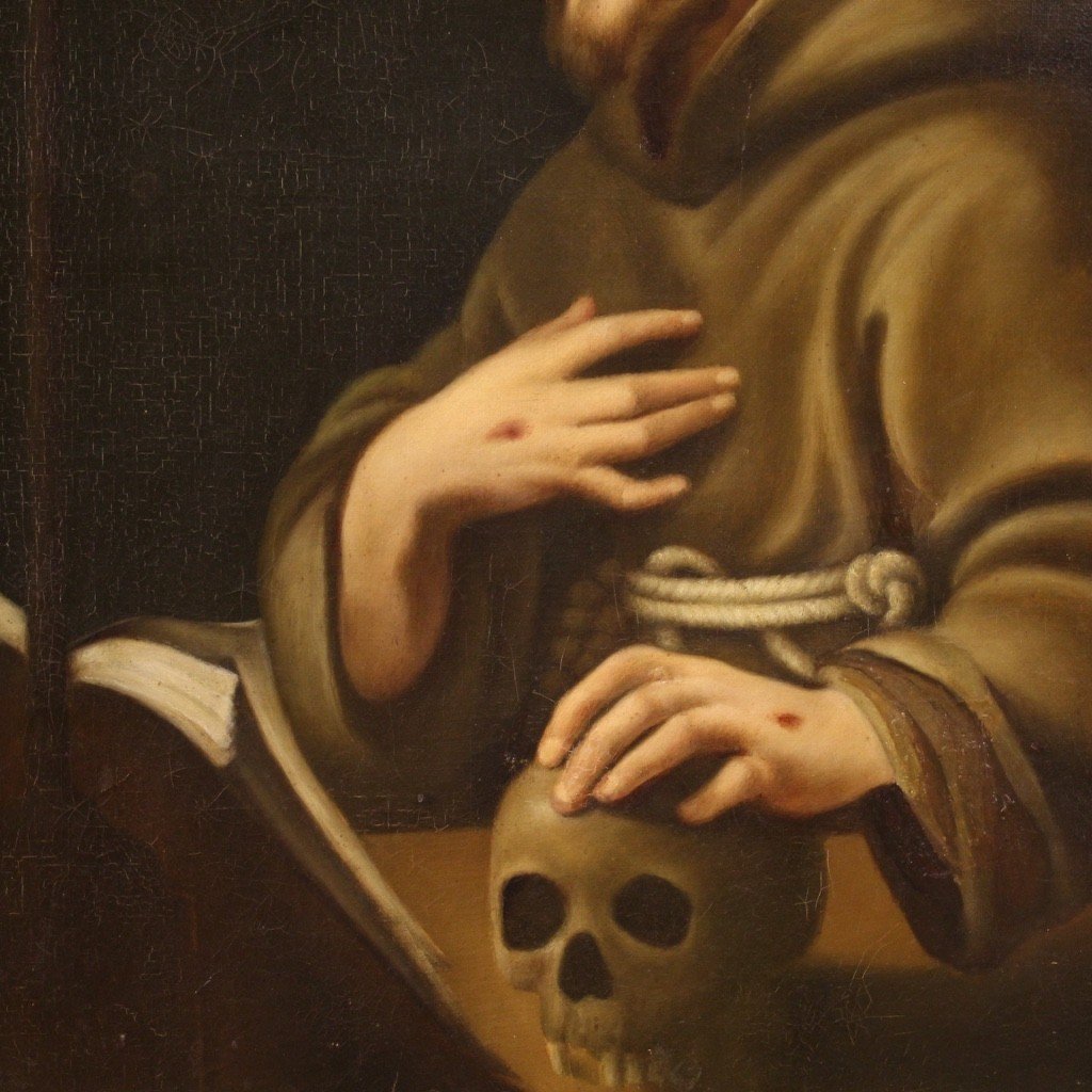 Dipinto religioso San Francesco d'Assisi del XVIII secolo -photo-2