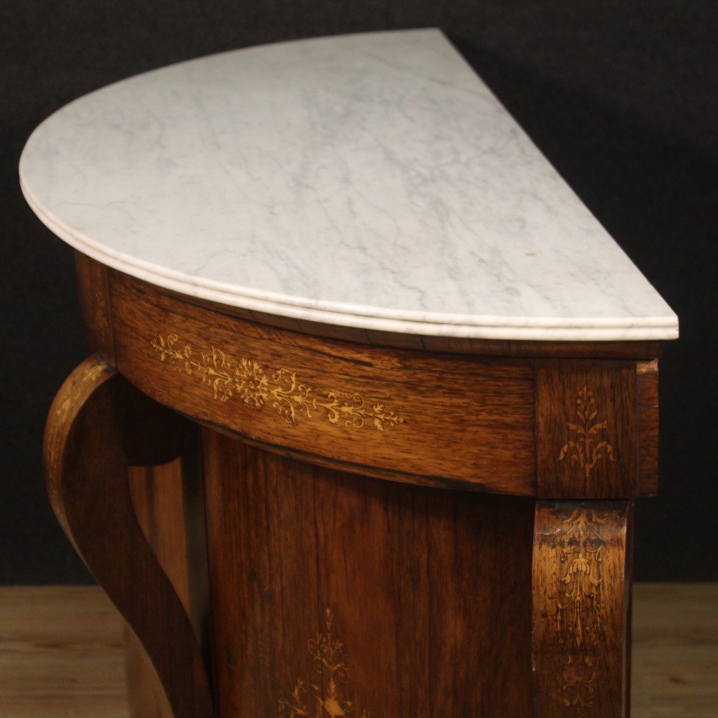 Credenza a mezzaluna in legno con piano di marmo del XIX secolo-photo-4