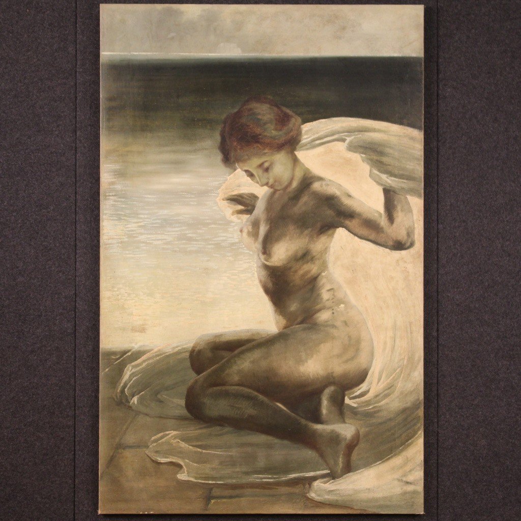 Dipinto italiano nudo di giovane donna del XX secolo-photo-2