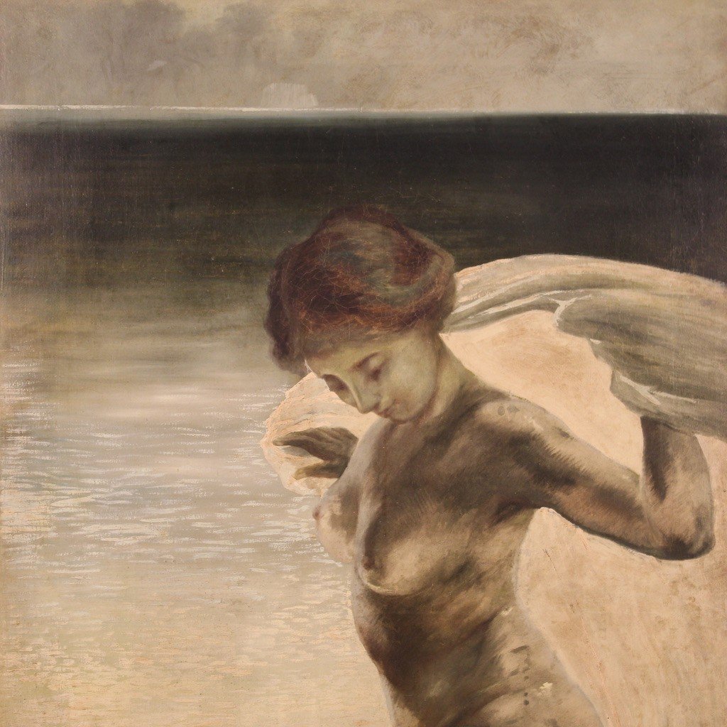 Dipinto italiano nudo di giovane donna del XX secolo-photo-1