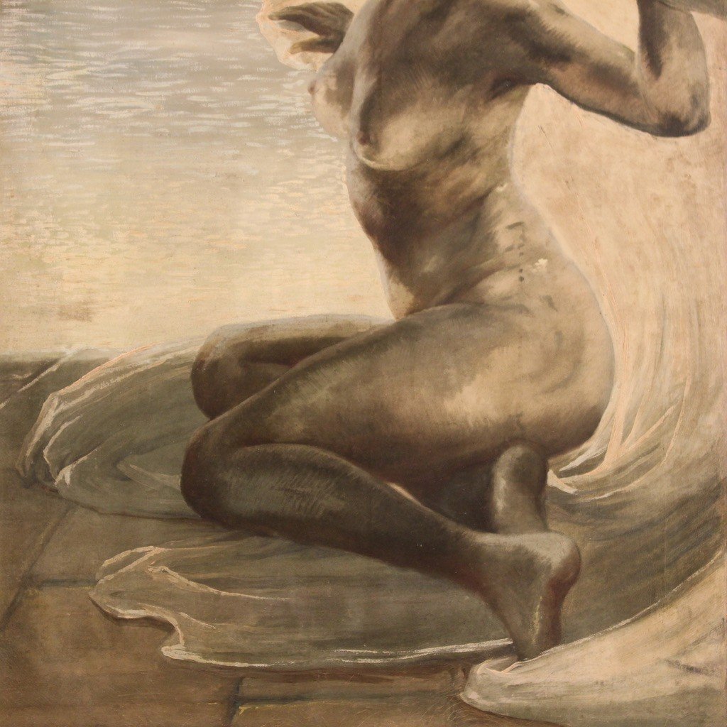 Dipinto italiano nudo di giovane donna del XX secolo-photo-3
