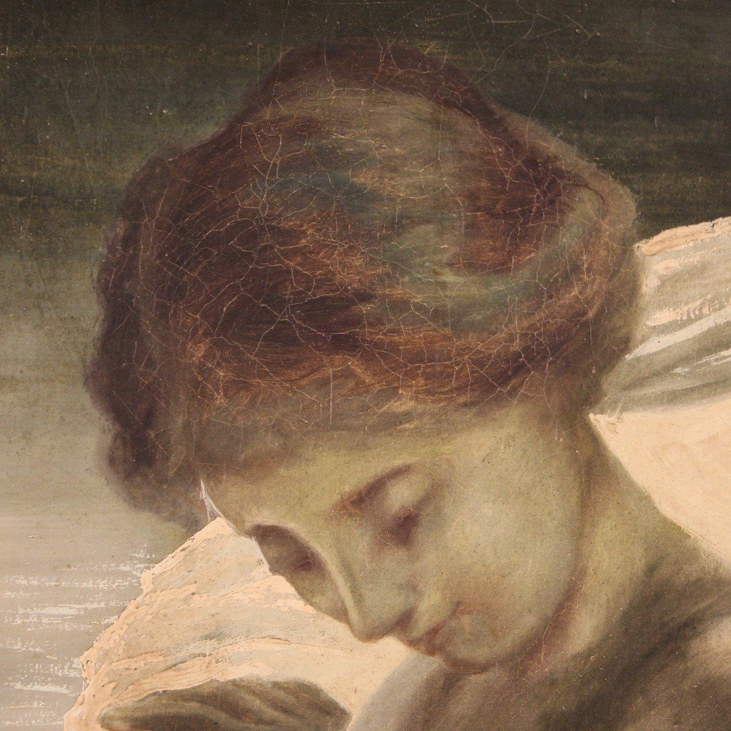Dipinto italiano nudo di giovane donna del XX secolo-photo-4