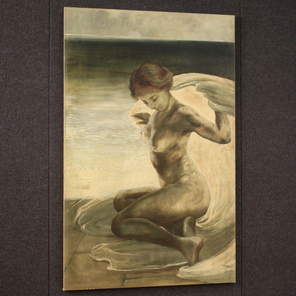 Dipinto italiano nudo di giovane donna del XX secolo-photo-5