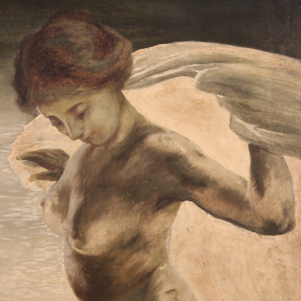 Dipinto italiano nudo di giovane donna del XX secolo-photo-7