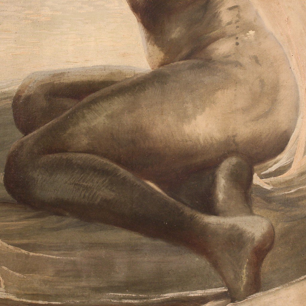 Dipinto italiano nudo di giovane donna del XX secolo-photo-8