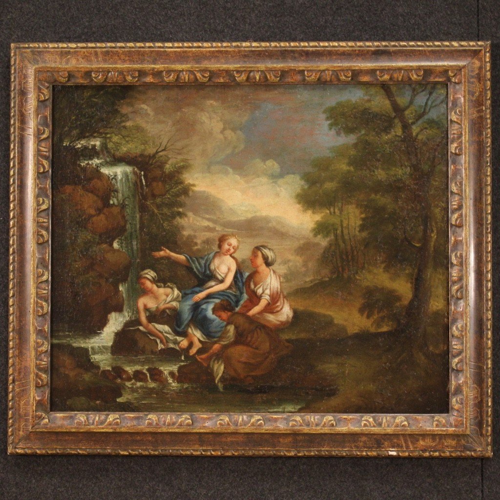 Dipinto italiano del XVIII secolo olio su tela, il bagno di Diana-photo-2