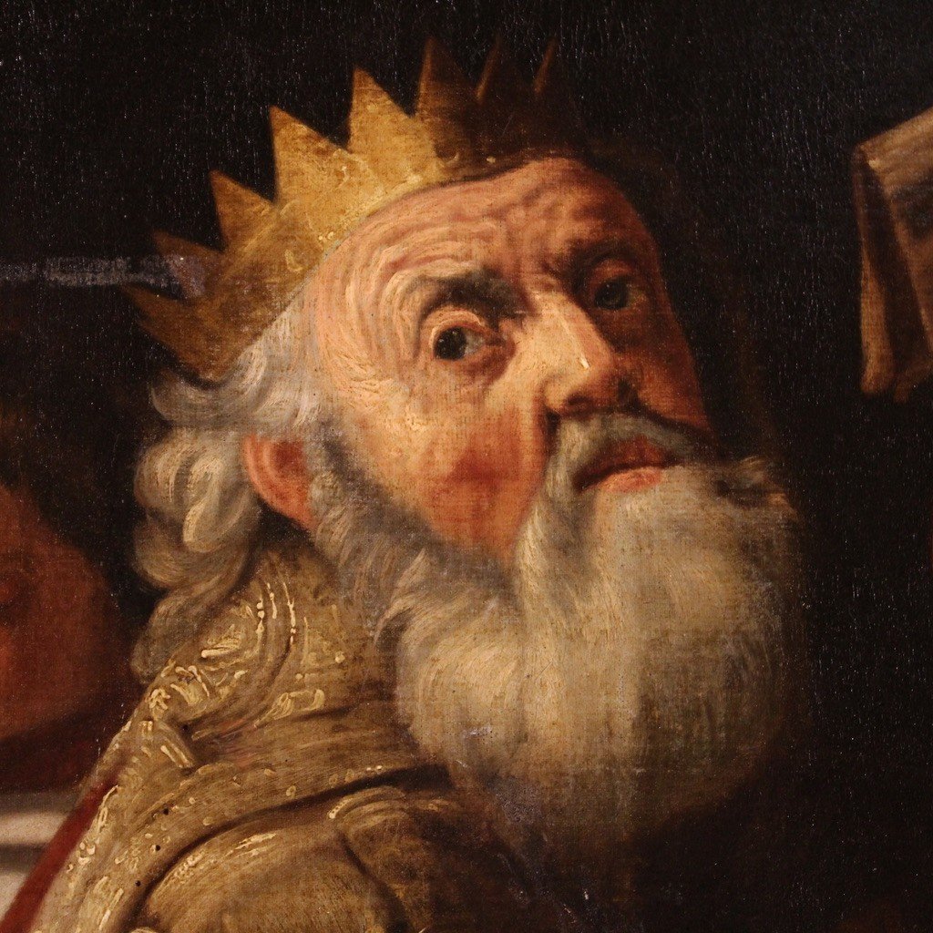 Grande quadro del XVII secolo, Re David suona l'arpa tra gli angeli-photo-5
