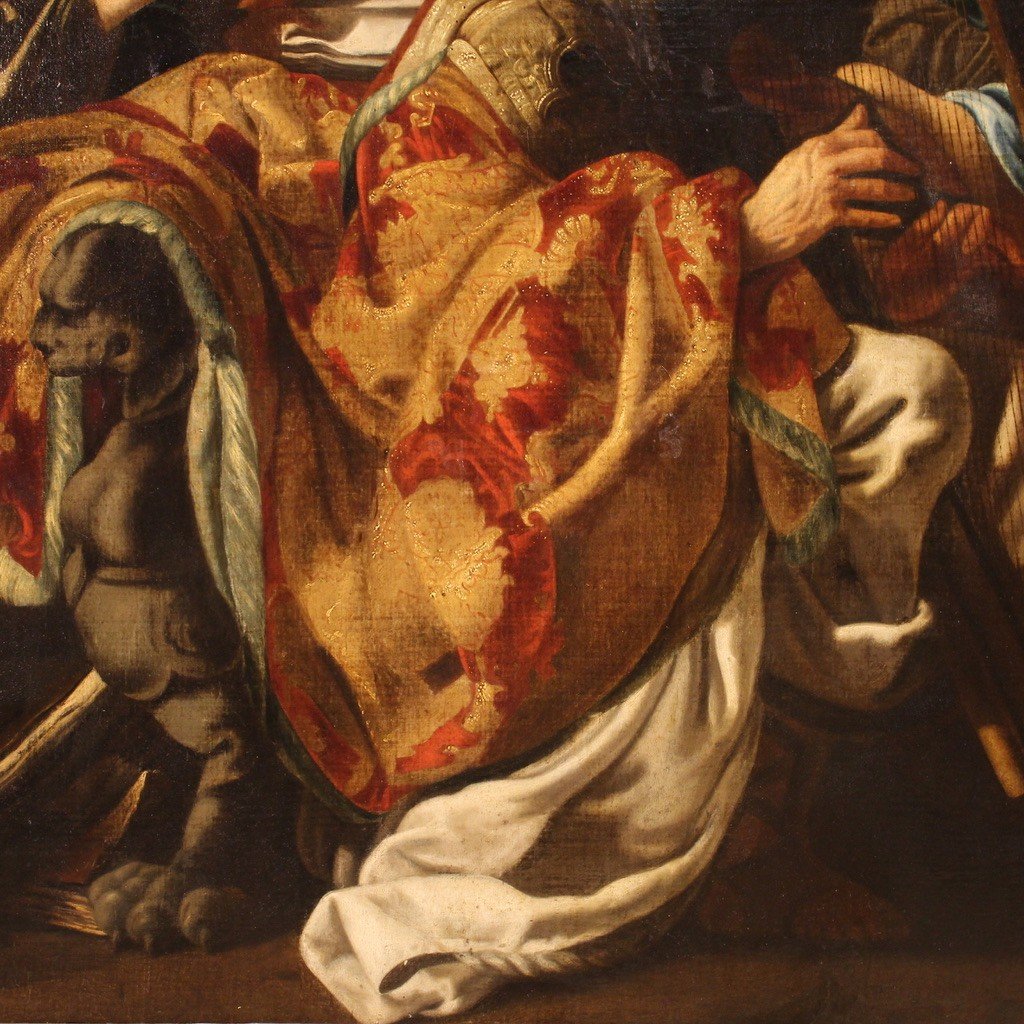 Grande quadro del XVII secolo, Re David suona l'arpa tra gli angeli-photo-8
