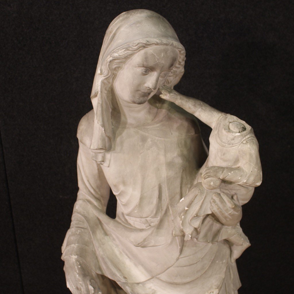 Scultura in gesso Madonna col bambino del XX secolo-photo-5