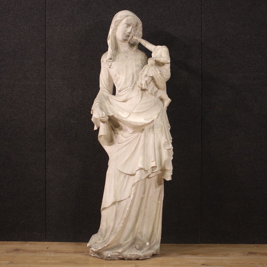 Scultura in gesso Madonna col bambino del XX secolo