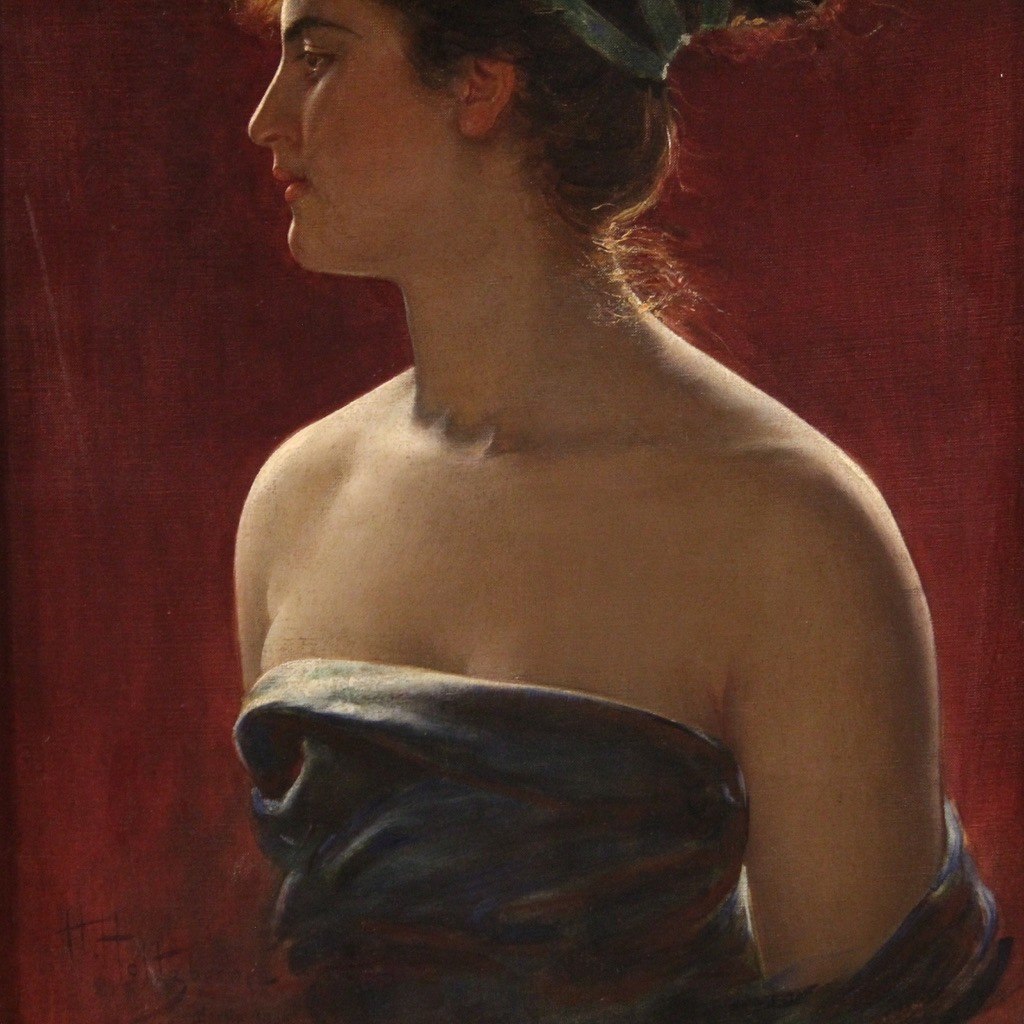Ritratto di giovane donna firmato H. Holtzbecher e datato 1909-photo-4