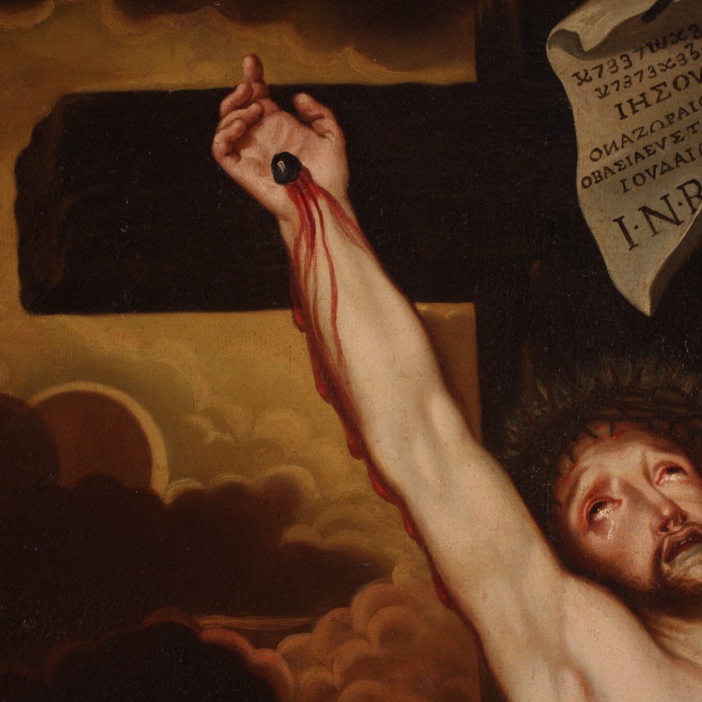 Grande crocifissione fiamminga del XVII secolo-photo-4
