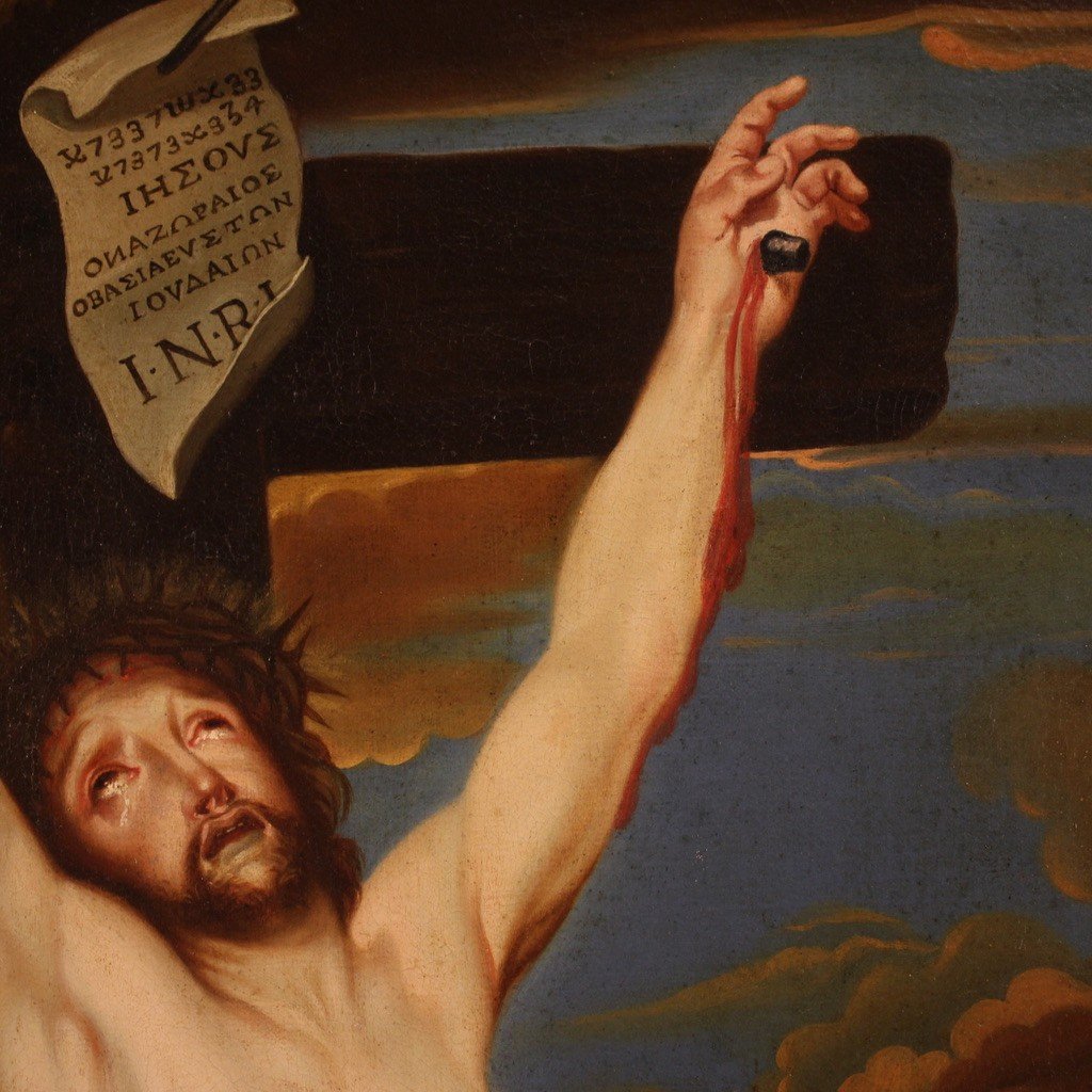 Grande crocifissione fiamminga del XVII secolo-photo-6