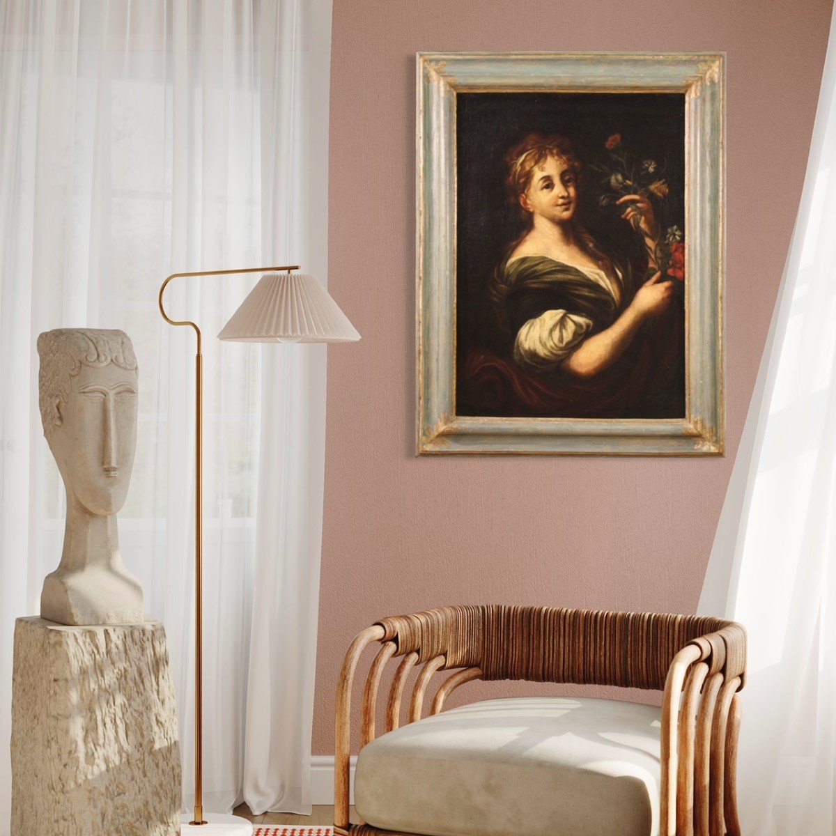 Dipinto italiano ritratto di dama del XVIII secolo