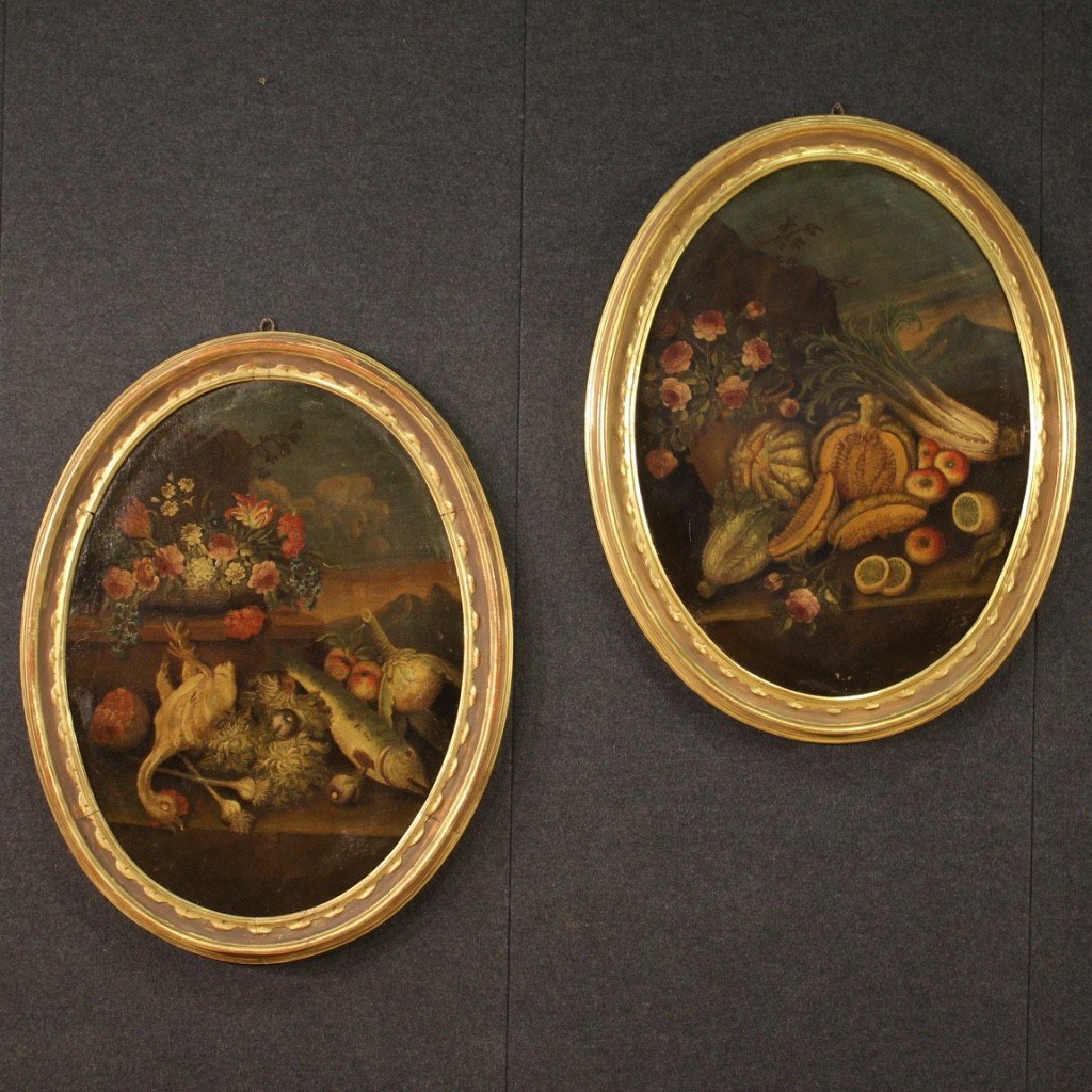 Dipinto ovale italiano natura morta del XVIII secolo-photo-4