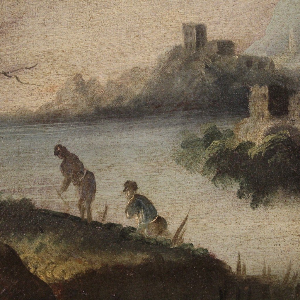 Dipinto olio su tela paesaggio con rovine del XVIII secolo-photo-5