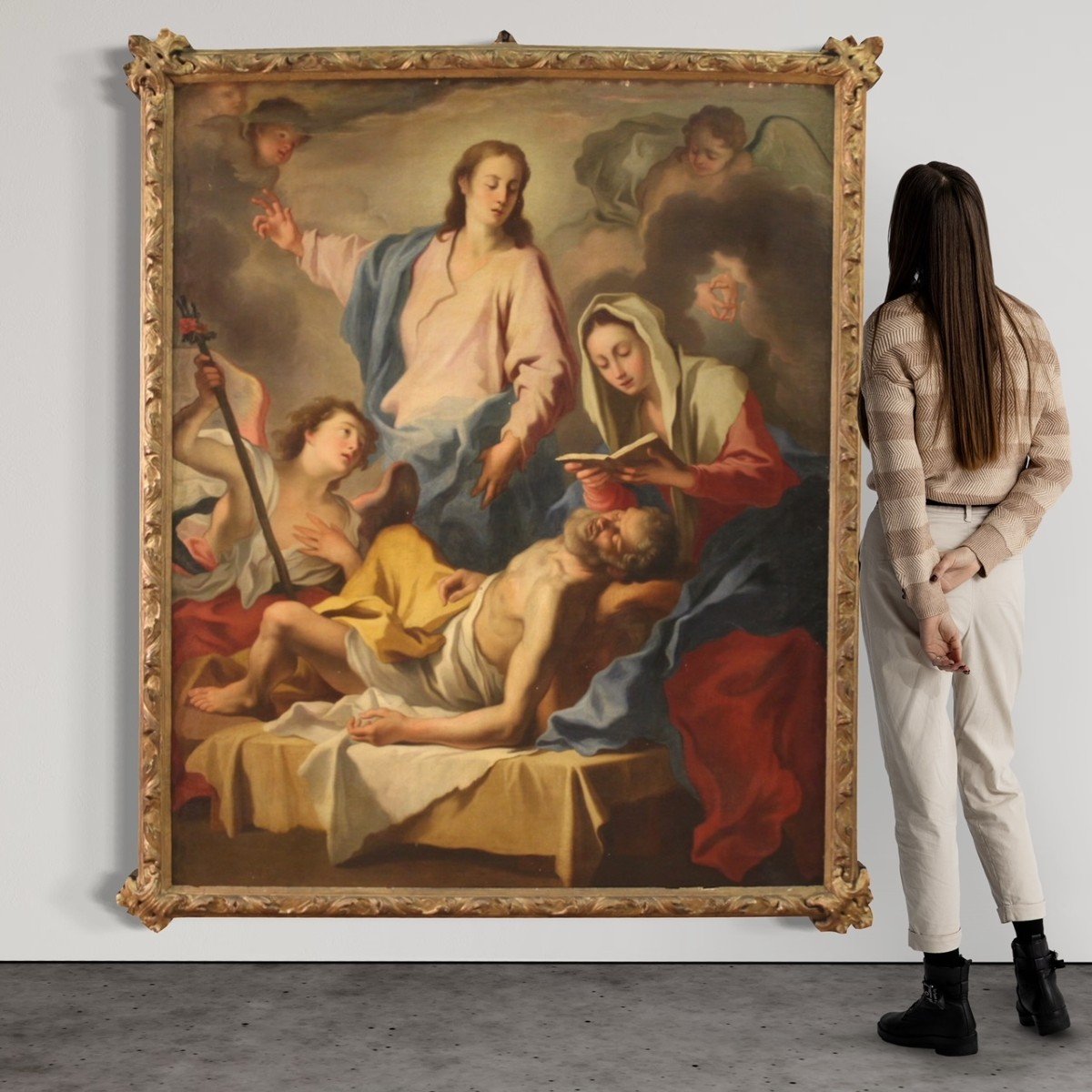 Grande dipinto italiano del XVIII secolo, transito di San Giuseppe-photo-2