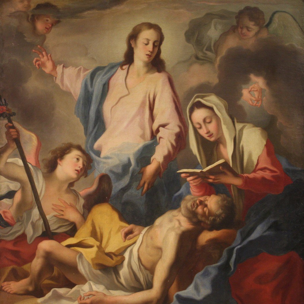 Grande dipinto italiano del XVIII secolo, transito di San Giuseppe-photo-3