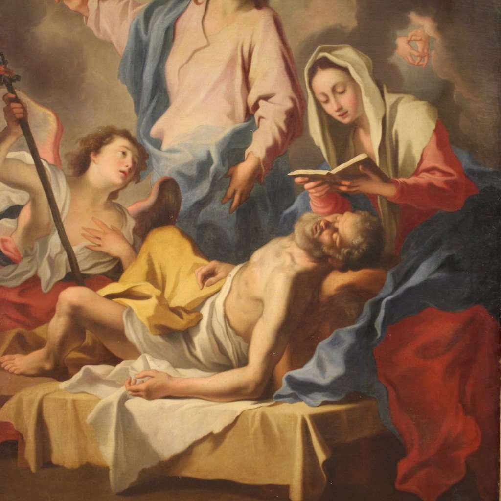 Grande dipinto italiano del XVIII secolo, transito di San Giuseppe-photo-4
