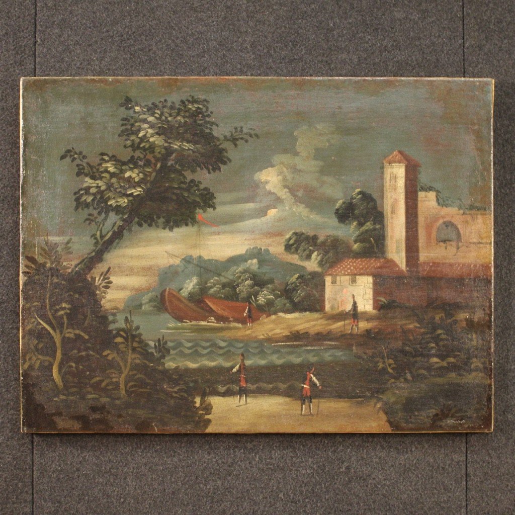 Quadro italiano marina olio su tela del XVIII secolo-photo-2
