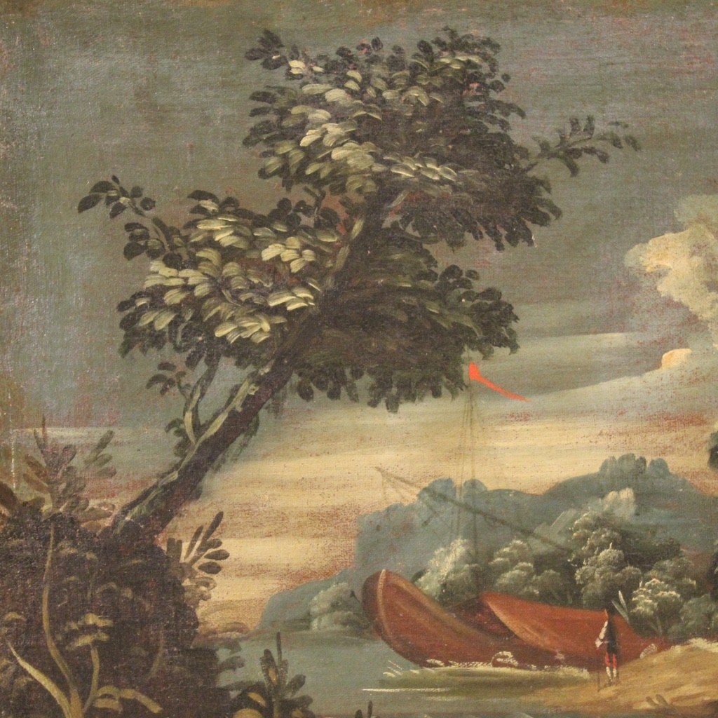 Quadro italiano marina olio su tela del XVIII secolo-photo-2