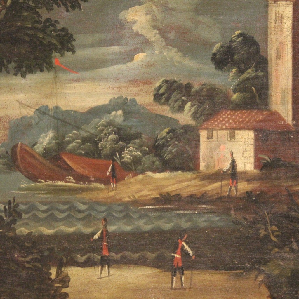 Quadro italiano marina olio su tela del XVIII secolo-photo-3
