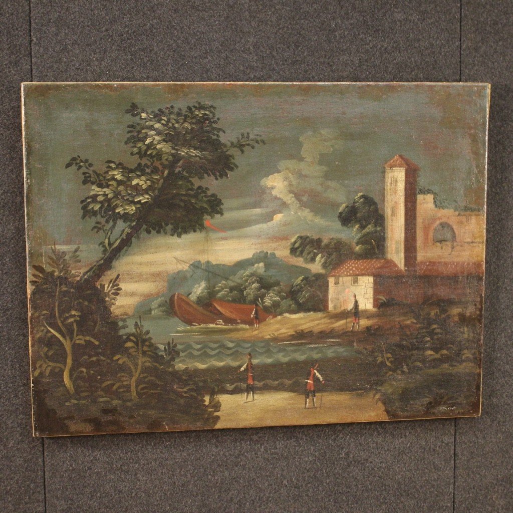 Quadro italiano marina olio su tela del XVIII secolo-photo-7