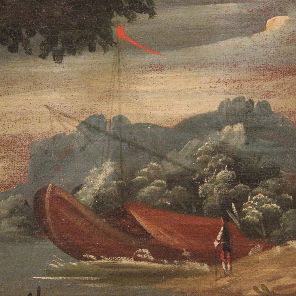Quadro italiano marina olio su tela del XVIII secolo-photo-8