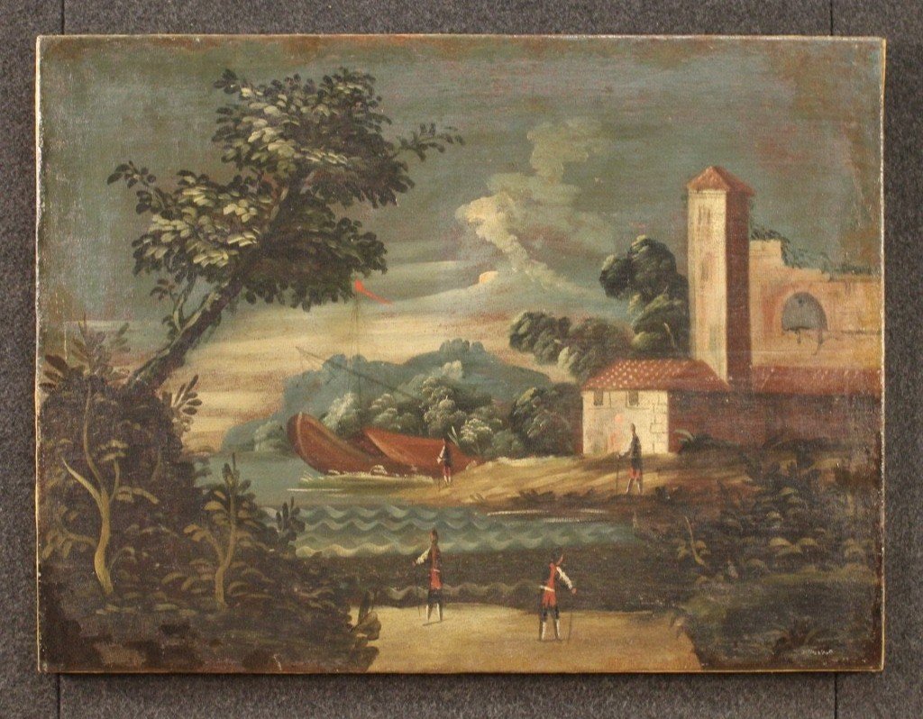 Quadro italiano marina olio su tela del XVIII secolo