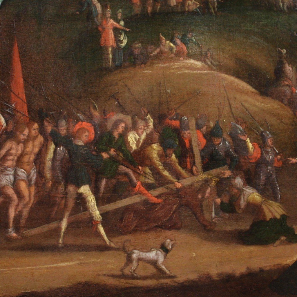 Tavola fiamminga del XVII secolo, Salita al Calvario-photo-1