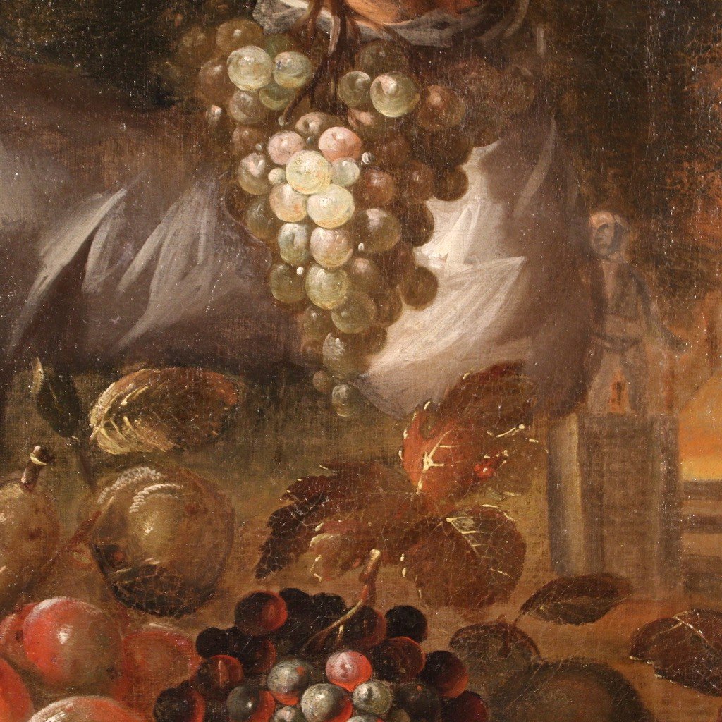 Dipinto italiano Fruttivendolo con cesto di frutta del XVIII secolo-photo-3
