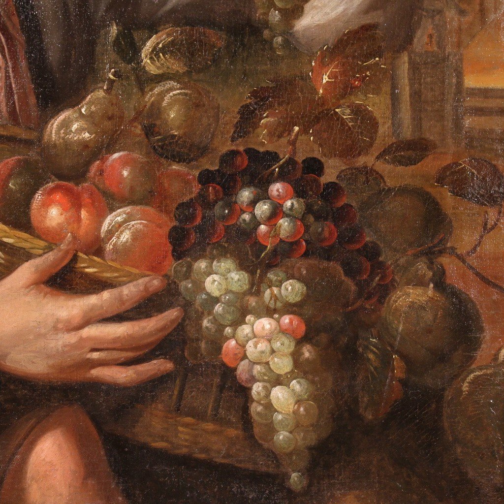 Dipinto italiano Fruttivendolo con cesto di frutta del XVIII secolo-photo-4
