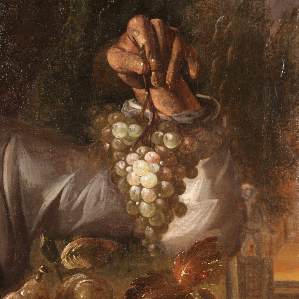 Dipinto italiano Fruttivendolo con cesto di frutta del XVIII secolo-photo-6