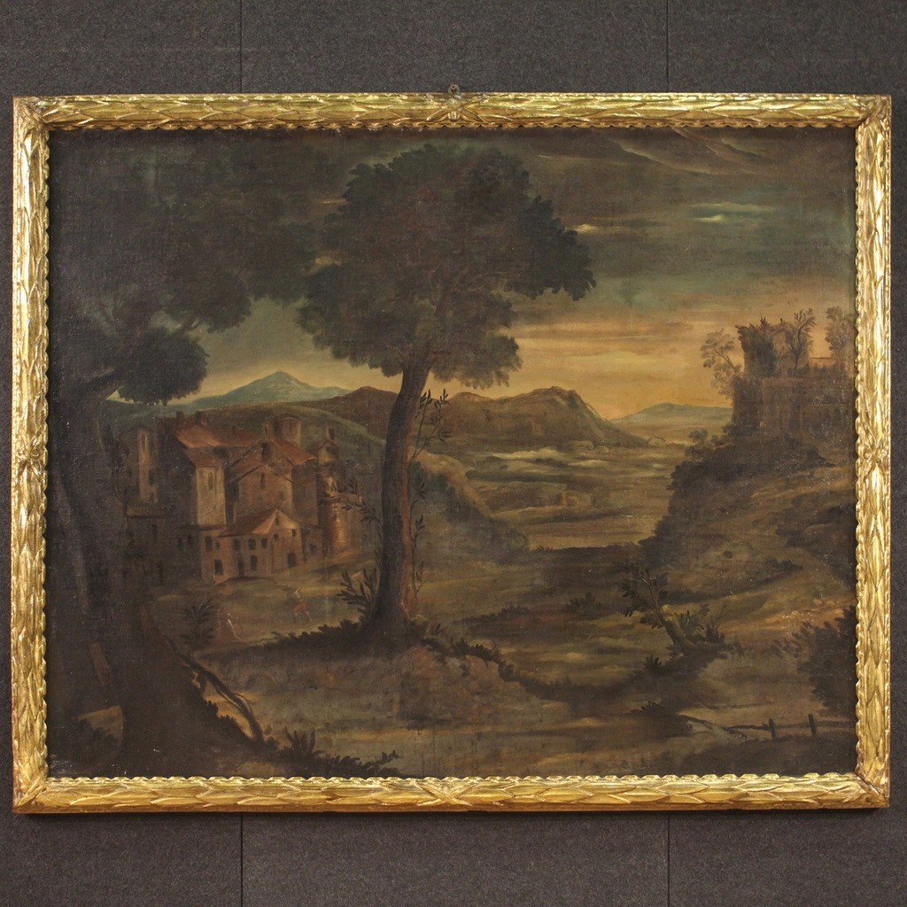 Dipinto italiano olio su tela paesaggio del XVIII secolo-photo-2