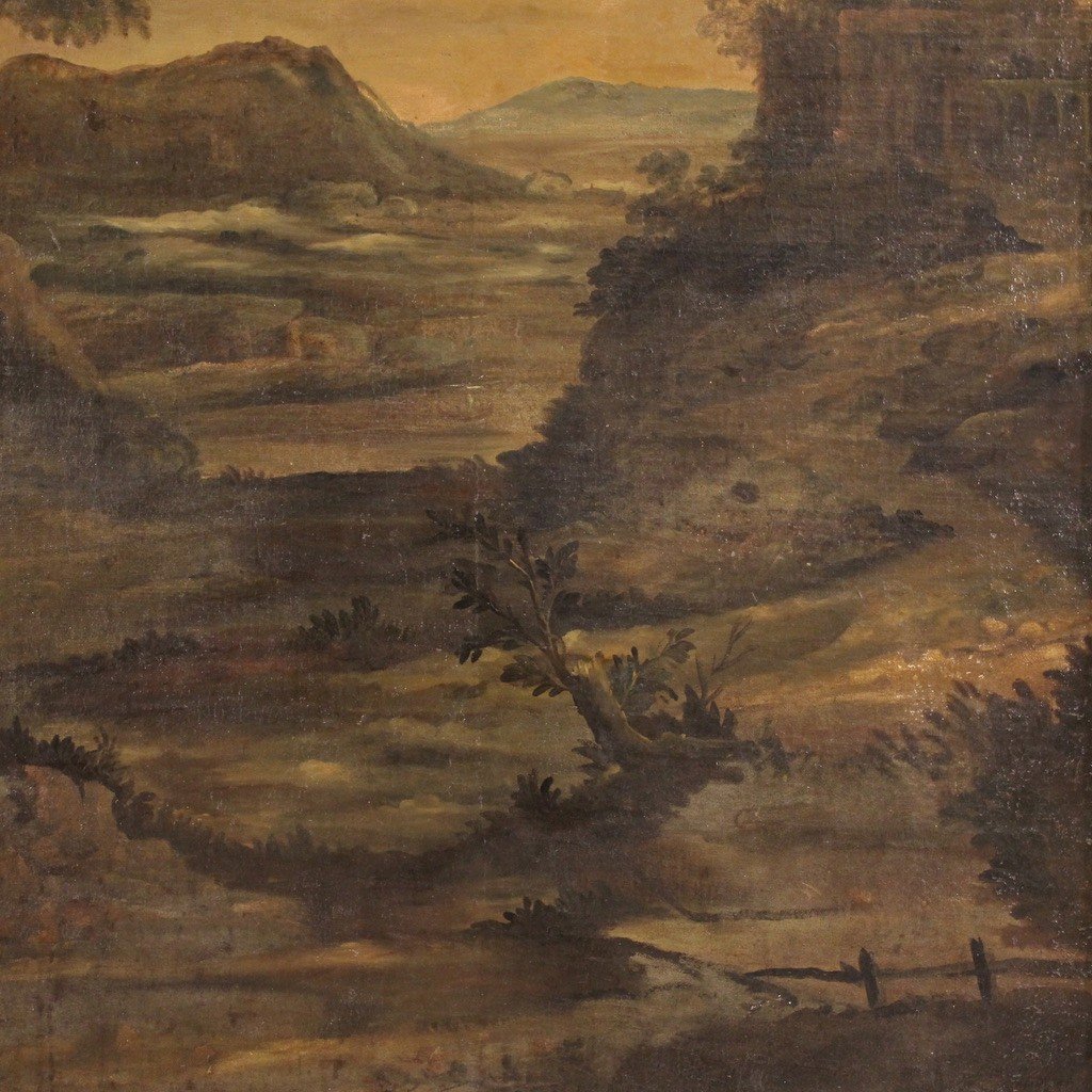Dipinto italiano olio su tela paesaggio del XVIII secolo-photo-4