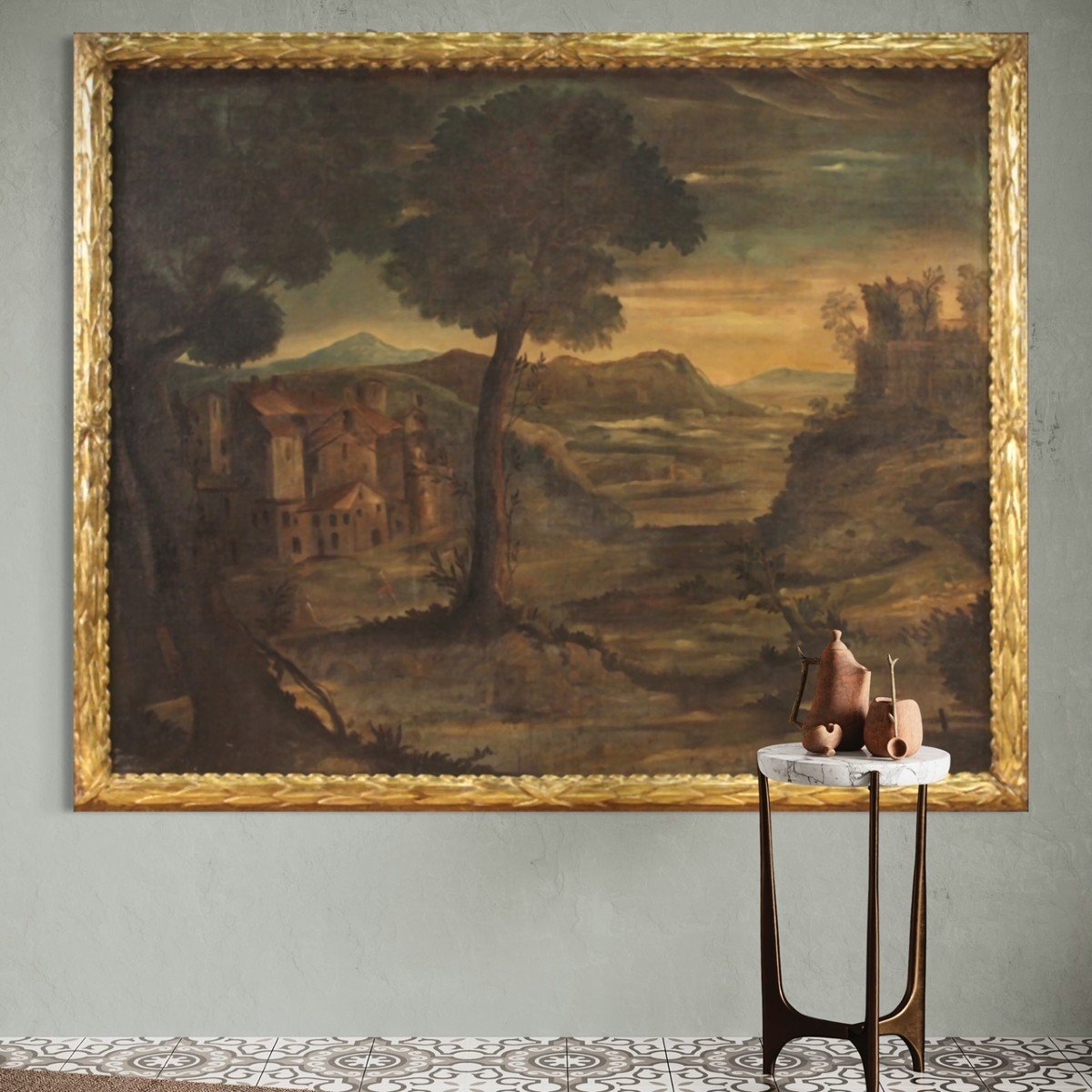 Dipinto italiano olio su tela paesaggio del XVIII secolo-photo-2