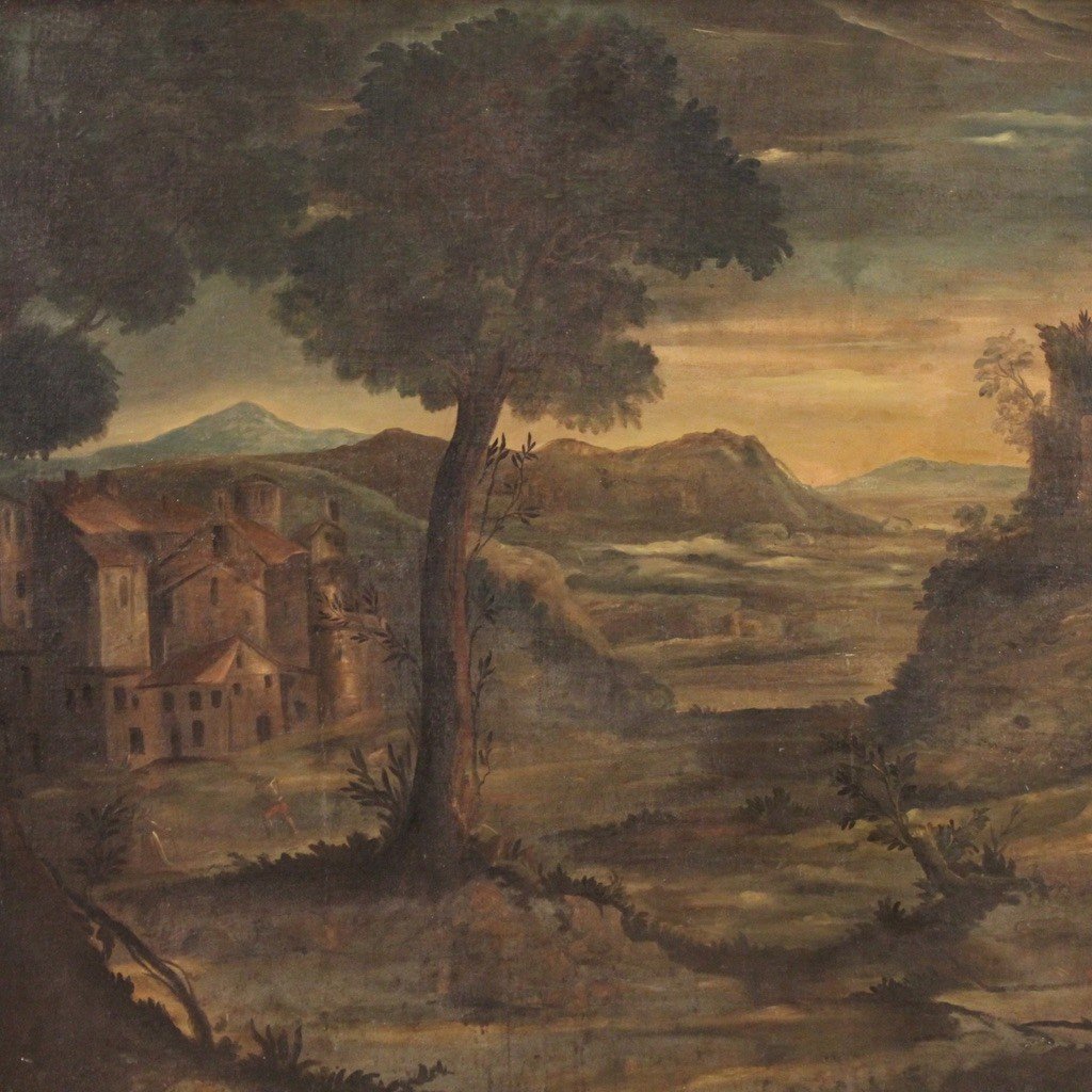 Dipinto italiano olio su tela paesaggio del XVIII secolo-photo-3