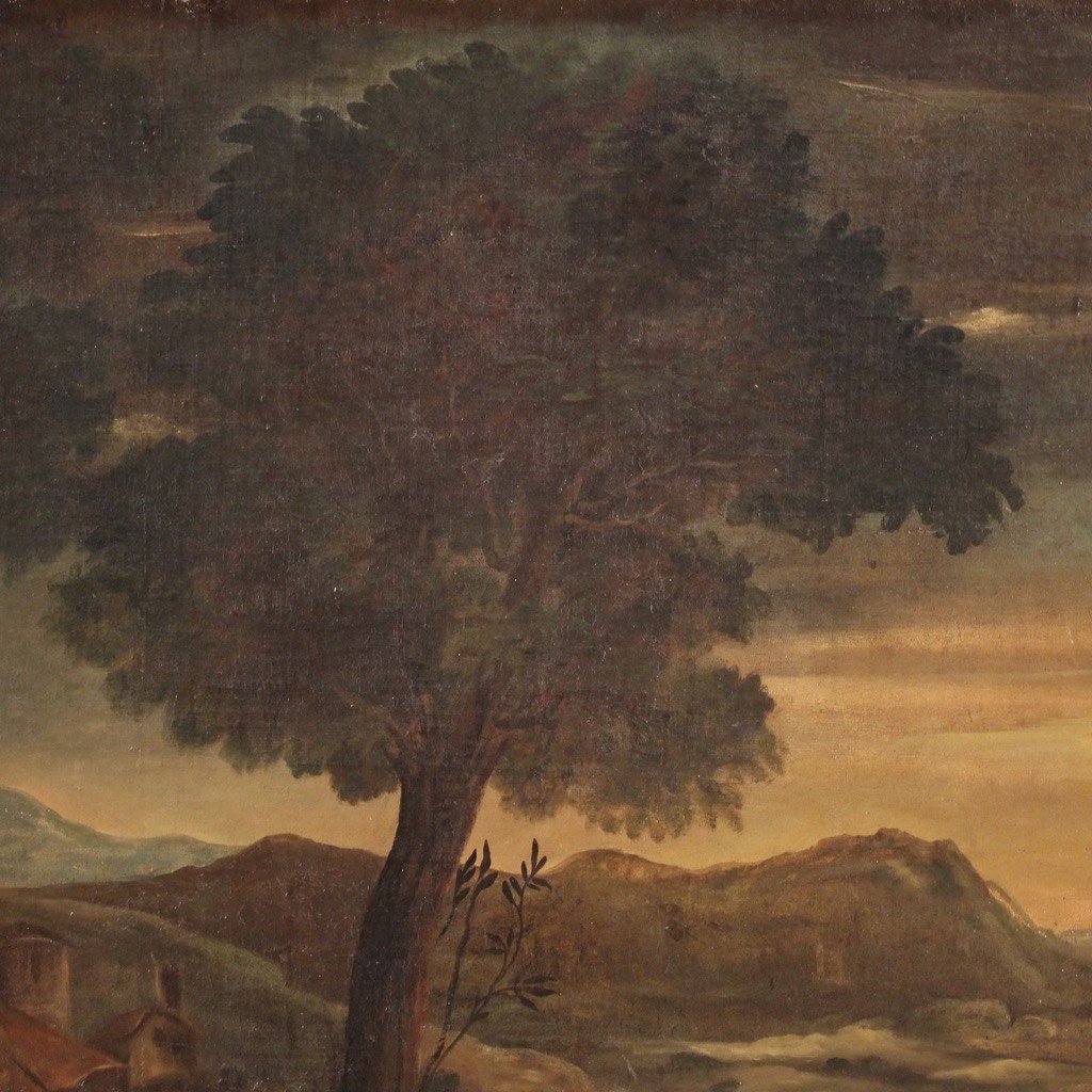 Dipinto italiano olio su tela paesaggio del XVIII secolo-photo-4