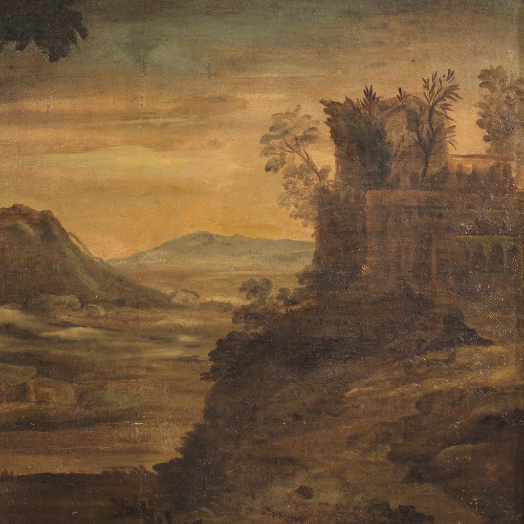 Dipinto italiano olio su tela paesaggio del XVIII secolo-photo-7