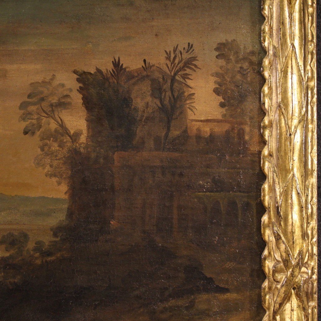 Dipinto italiano olio su tela paesaggio del XVIII secolo-photo-8