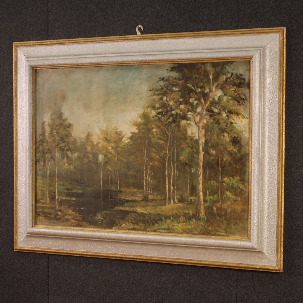 Dipinto italiano firmato e datato 1939 paesaggio boschivo-photo-4