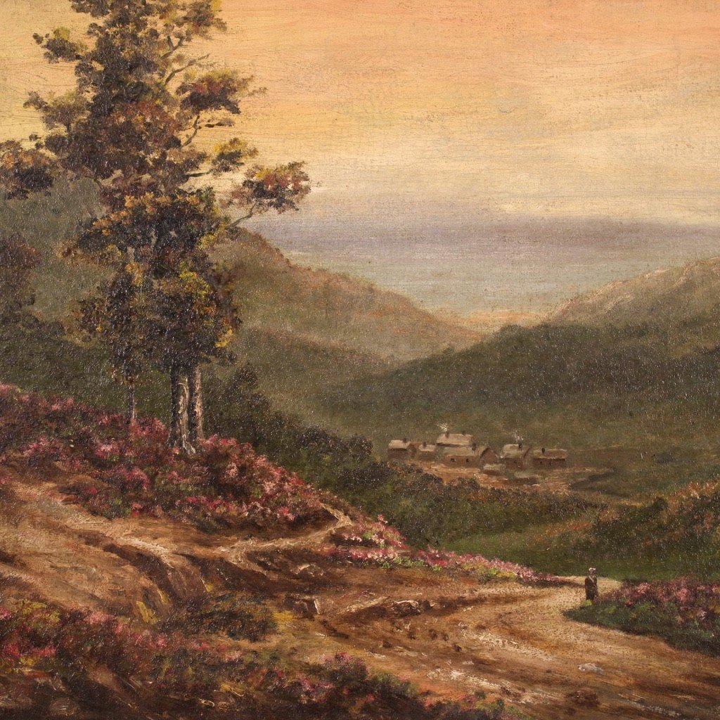 Piccolo dipinto francese paesaggio romantico anni 20'-photo-5
