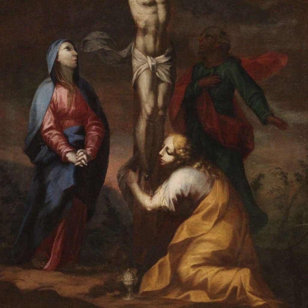 Antico dipinto religioso crocifissione del XVIII secolo-photo-4