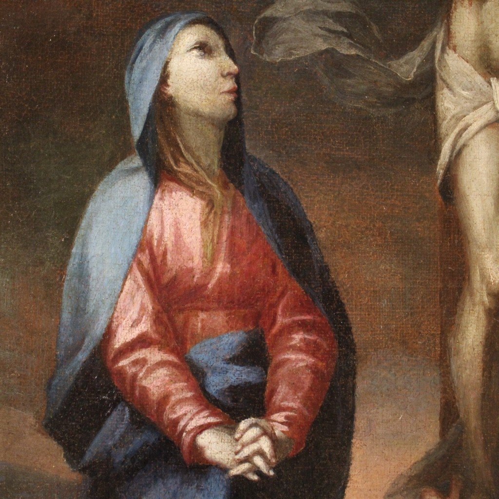 Antico dipinto religioso crocifissione del XVIII secolo-photo-6