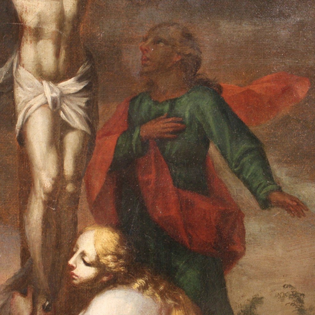 Antico dipinto religioso crocifissione del XVIII secolo-photo-8